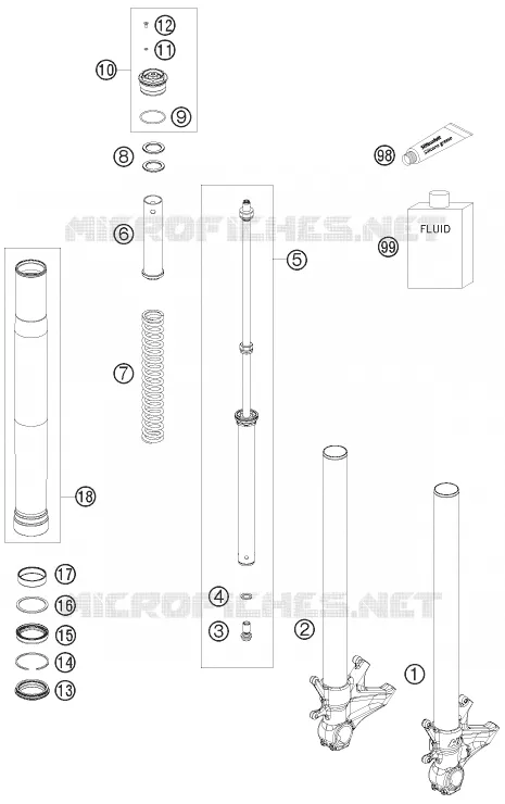 FOURCHE (PIECES) KTM MOTO 1190 2010 RC8  1190 RC8 R