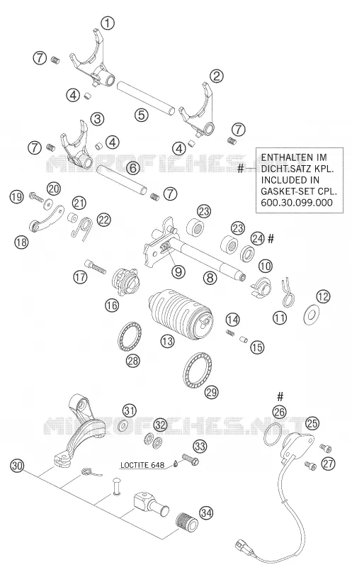 MECANISME DE SELECTION DE VITESSES KTM MOTO 950 2005 SUPERMOTO  950 SUPERMOTO BLACK