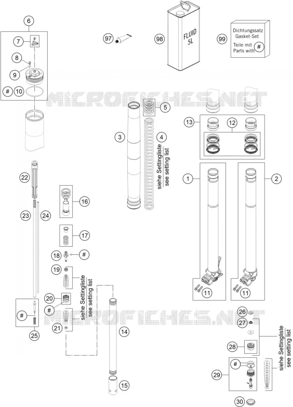 FOURCHE (PIECES) KTM MOTO 250 2016 EXC  250 EXC
