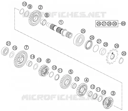 BOITE DE VITESSES - ARBRE SECONDAIRE KTM MOTO 250 2012 EXC  250 EXC