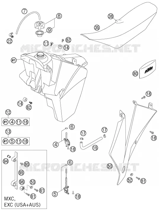RESERVOIR / SELLE KTM MOTO 250 2005 EXC  250 EXC
