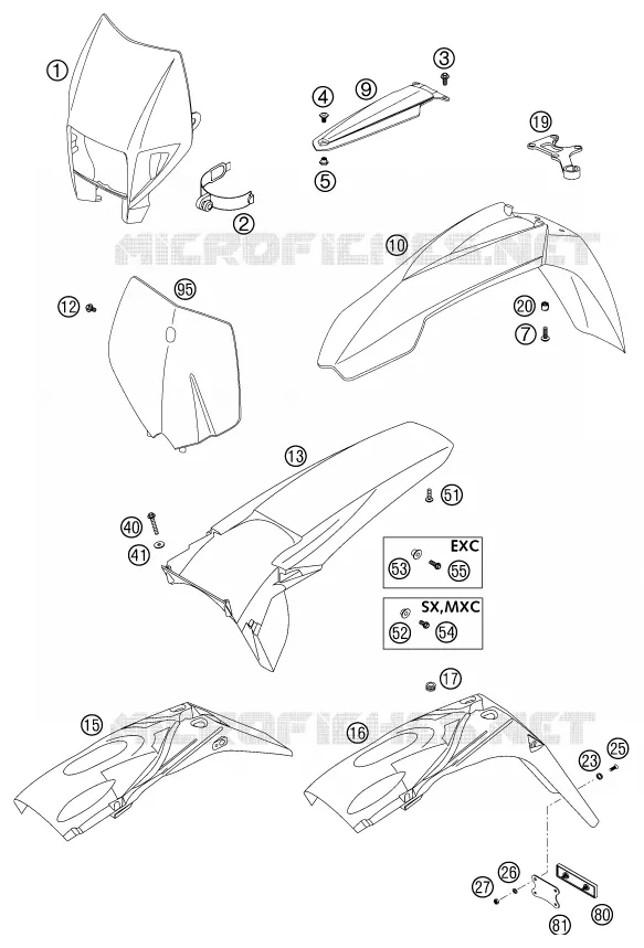 PLASTIQUES KTM MOTO 250 2002 EXC  250 EXC