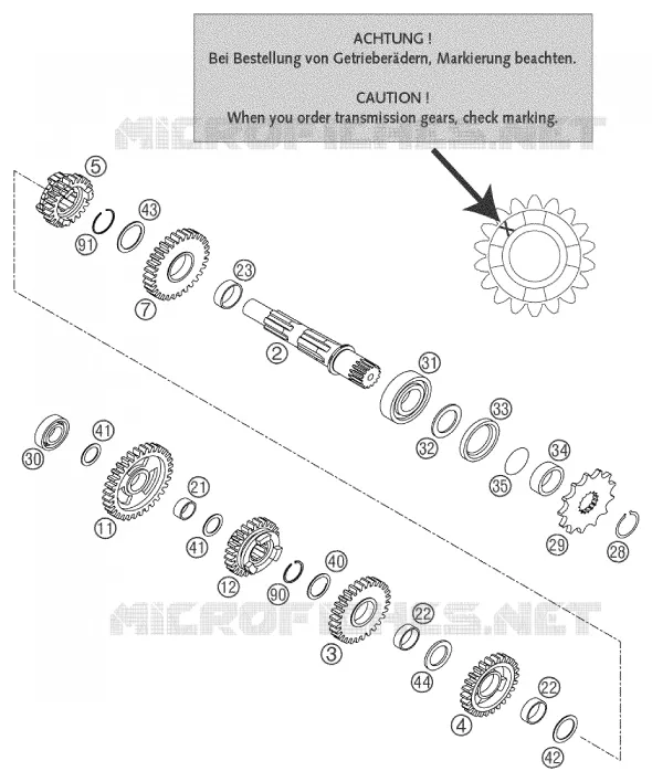 BOITE DE VITESSES - ARBRE SECONDAIRE KTM MOTO 200 2004 EXC  200 EXC