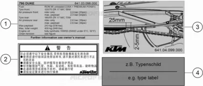 ETIQUETTES INFORMATIONS TECHNIQUES KTM MOTO 790 2020 DUKE  790 DUKE BLACK