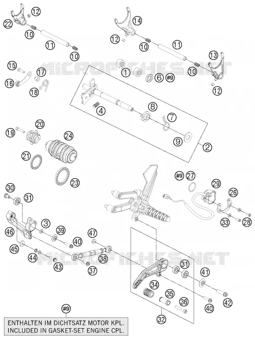 MECANISME DE SELECTION DE VITESSES KTM MOTO 1190 2014 RC8  1190 RC8 R WHITE